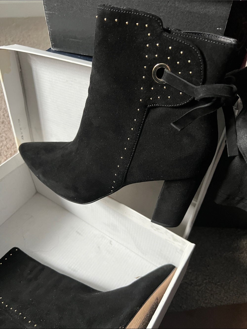 Chelsea & Violet Black Suede Studded Ankle Booties
